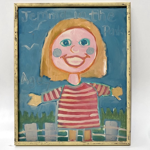 ARTWORK, Childs Painting of Stripey Girl 60cmH